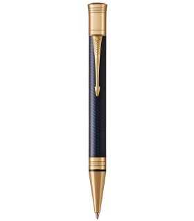PARKER Duofold Prestige Ballpoint Pen, Blue Chevron, Gold trims, Medium point, Black ink refill - Gift boxed