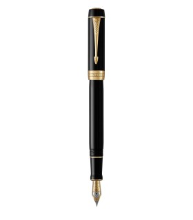 PARKER Duofold Centennial Size Fountain Pen, Black barrel, Gold trims, Medium 18K Gold Nib - Gift boxed