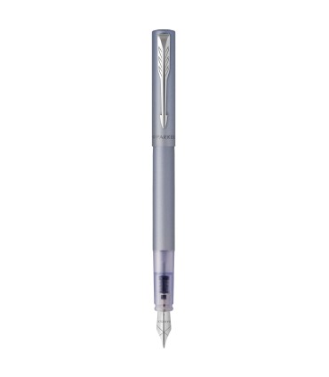 PARKER VECTOR XL Füllfederhalter, Silberblaue metallic-lackierung auf messing, mittlere Feder, blaue Tintenpatrone, Geschenkbox