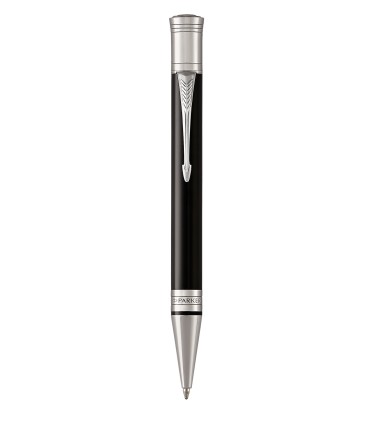 PARKER Duofold Ballpoint Pen, Black barrel, Palladium trims, Medium point, Black ink Refill - Gift box