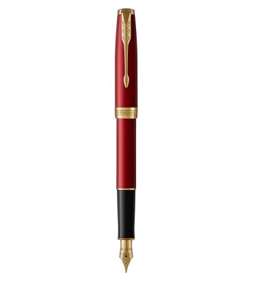 PARKER Sonnet Fountain Pen, Red lacquer, Gold trims, Fine nib - Gift boxed