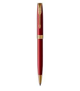 PARKER Sonnet Ballpoint Pen, Red lacquer, Gold trims, Medium point, Black ink refill - Gift boxed