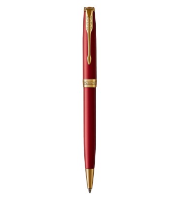 PARKER Sonnet Ballpoint Pen, Red lacquer, Gold trims, Medium point, Black ink refill - Gift boxed