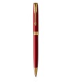 PARKER Sonnet stylo bille, laque rouge, attributs dorés, Recharge noire pointe moyenne – Coffret cadeau