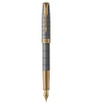 PARKER Sonnet Fountain Pen, Chiselled Silver, Gold Trims, 18K Fine Nib - Gift Boxed