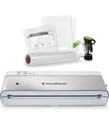FoodSaver kompaktes Vakuumiergerät mit Handheld-Vakuumierer | 1 Rolle & 4 Beutel | Silber mit weißen