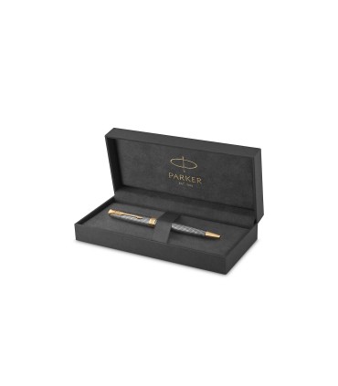 PARKER Sonnet Ballpoint Pen, Chiselled Silver, Gold Trims, Medium Point, Black ink refill - Gift Boxed