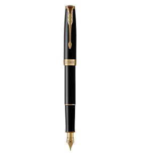 PARKER Sonnet Fountain Pen, Black lacquer, Gold Trims, Fine nib - Gift Boxed