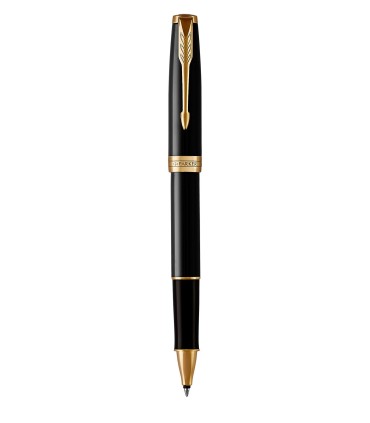 PARKER Sonnet Rollerball, Black lacquer, Gold Trims, Fine point black refill - Gift Boxed