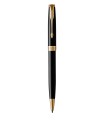PARKER Sonnet stylo bille, laque noire, attributs dorés, Recharge noire pointe moyenne, Coffret cadeau