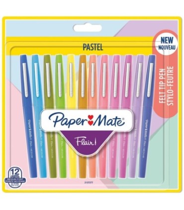 Paper Mate Flair Filzstifte, sortierte Pastellfarben, mittlere Spitze (0,7 mm), 12 Stück