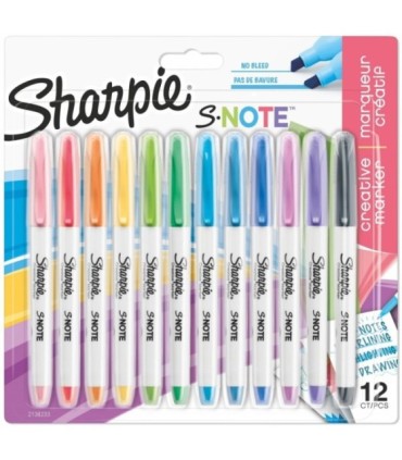 Marqueurs créatifs SHARPIE S-Note, Pointe biseautée, lot de 12, couleurs douces