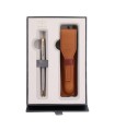PARKER Sonnet Ballpoint Pen, Stainless Steel, Gold Trims, Medium point, Black ink Refill - Gift Set + brown pen pouch