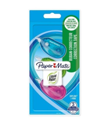 Paper Mate DryLine i-Mini ruban correcteur, Assortiment de couleurs, Lot de 3