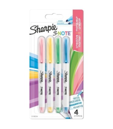 Sharpie S-Note Textmarker & Kreative Markerstifte, geschmischte Pastellfarben, 2-in-1 Keilspitze (Breit & Fein), 4 Stück Highlig