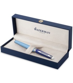 Stylo roller Waterman Hémisphère, laque bleue, finition palladium, recharge noire pointe fine, coffret cadeau