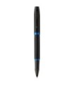 Parker IM Vibrant Rings Rollerball Pen, Satin Black Lacquer with Marine Blue Accents, Fine Point with Black Ink Refill, Gift Box