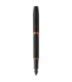 Parker IM Vibrant Rings Fountain Pen, Satin Black Lacquer with Flame Orange Accents, Medium Point with Blue Ink Refill, Gift Box
