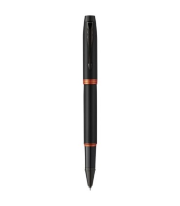 Parker IM Vibrant Rings Rollerball, satinschwarzer Lack mit leuchtendorangen Akzenten, feine Spitze mit schwarzer Ersatzmine, Ge