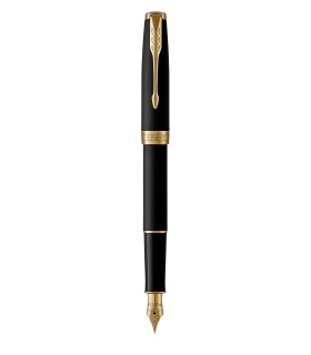 PARKER Sonnet Fountain Pen, Matte Black Lacquer, Gold Trims, Fine Nib - Gift Boxed