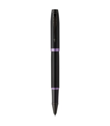 Parker IM Vibrant Rings Rollerball, satinschwarzer Lack mit amethystfarbenen Akzenten, feine Spitze mit schwarzer Ersatzmine, Ge