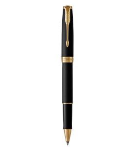PARKER Sonnet stylo roller noir mat, attributs dorés, Recharge noire pointe fine – Coffret cadeau