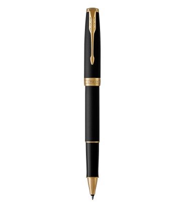 PARKER Sonnet Rollerball, Matte Black Lacquer, Gold Trims, Fine point black refill - Gift Boxed