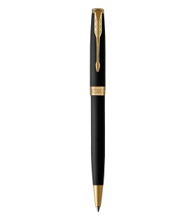 PARKER Sonnet Ballpoint Pen, Matte Black Lacquer, Gold Trims, Medium point, Black ink Refill - Gift Boxed