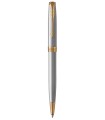 PARKER Sonnet stylo bille, acier inoxydable, attributs dorés, Recharge noire pointe moyenne, Coffret cadeau
