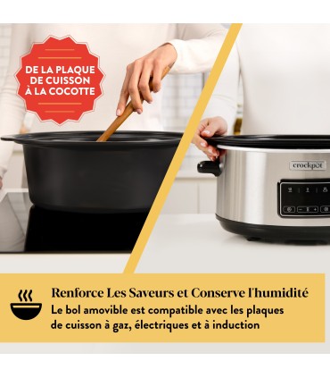 Crock-Pot Sizzle & Stew Digital Slow Cooker | 3.5 L (3-4 People) | Removable Induction Hob-Safe Bowl