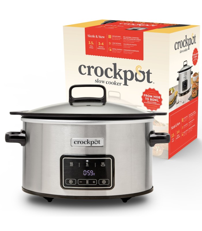Crock-Pot Sizzle & Stew Digital Slow Cooker | 3.5 L (3-4 personnes) | Bol amovible à induction pour