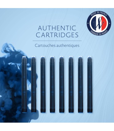 Waterman Fountain Pen Refill Ink Cartridges | Long Standard | Mysterious Blue | 8 Count