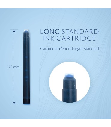 Waterman Fountain Pen Refill Ink Cartridges | Long Standard | Mysterious Blue | 8 Count