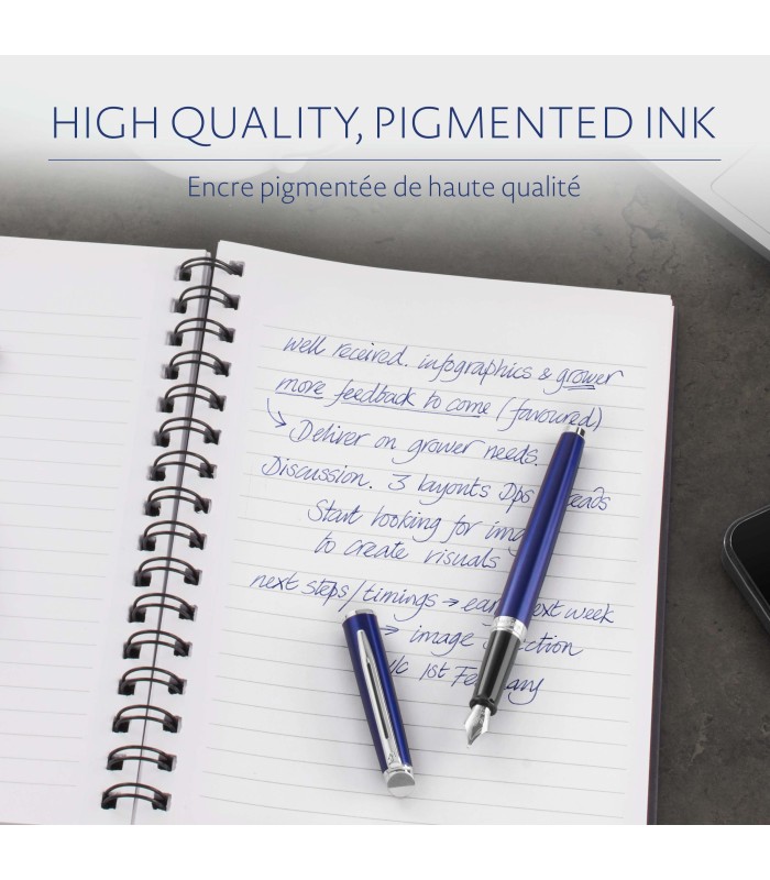 Waterman Fountain Pen Refill Ink Cartridges | Long Standard | Mysterious Blue | 8 Count