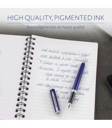 Waterman Fountain Pen Refill Ink Cartridges | Long Standard | Mysterious Blue | 8 Count