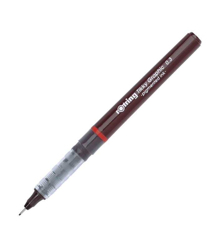 rOtring Tikky Graphic Fibre Tip Pen | 0.30 mm | Black Ink | Burgundy Barrels | Box of 12