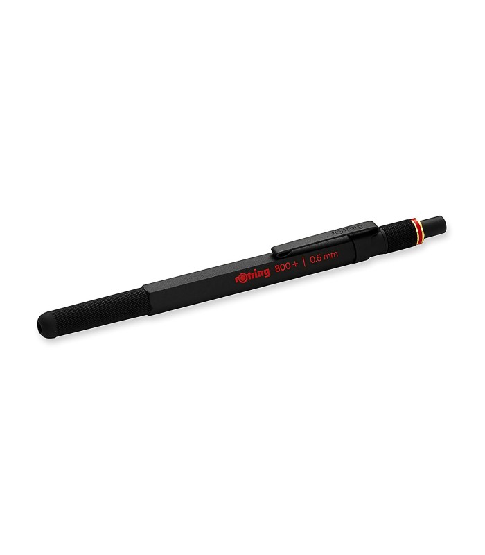 rOtring 800+ Mechanical Pencil and Touchscreen Stylus | Twist-to-Retract HB 0.5 mm Propelling Pencil | Black Metal Barrel