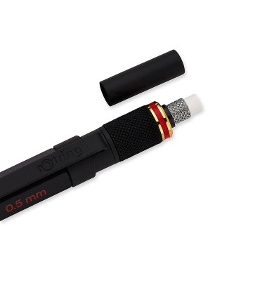 rOtring 800+ Mechanical Pencil and Touchscreen Stylus | Twist-to-Retract HB 0.5 mm Propelling Pencil | Black Metal Barrel