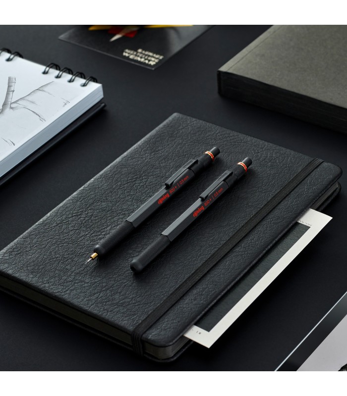 rOtring 800+ Mechanical Pencil and Touchscreen Stylus | Twist-to-Retract HB 0.5 mm Propelling Pencil | Black Metal Barrel