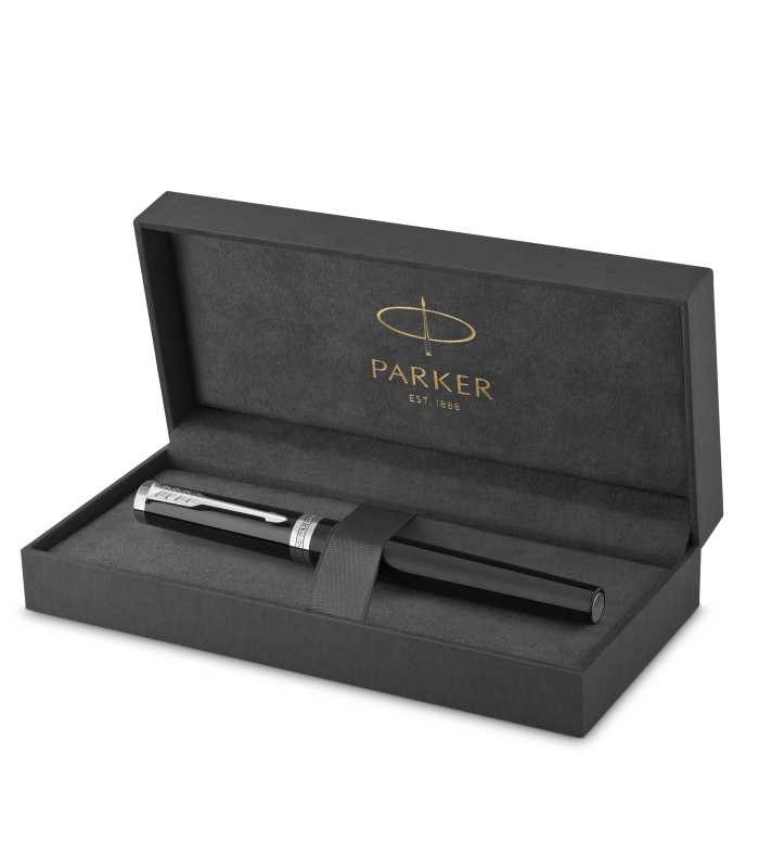 Parker Ingenuity Fountain Pen | Core Collection | Black with Chrome Trim | Medium Nib | Black Ink | Gift Box