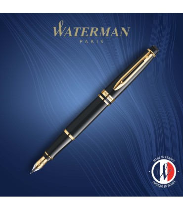 Waterman Expert Fountain Pen | Gloss Black with 23k Gold Trim | Fine Nib | Gift Box