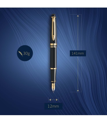 Waterman Expert Fountain Pen | Gloss Black with 23k Gold Trim | Fine Nib | Gift Box