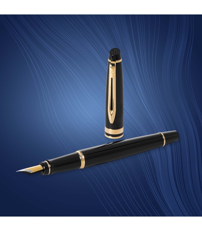 Waterman Expert Fountain Pen | Gloss Black with 23k Gold Trim | Fine Nib | Gift Box