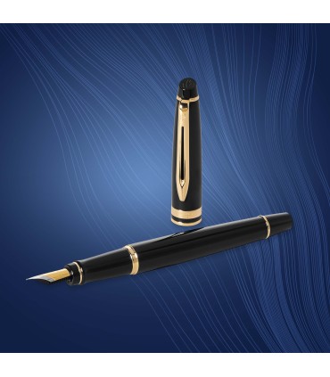 Waterman Expert Fountain Pen | Gloss Black with 23k Gold Trim | Fine Nib | Gift Box