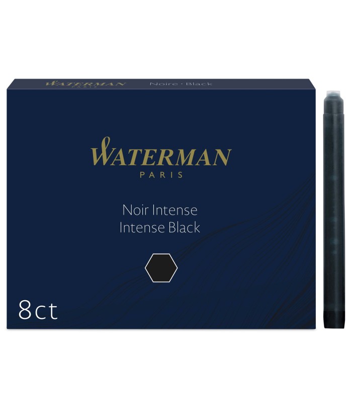 Waterman Fountain Pen Refill Ink Cartridges | Long Standard | Intense Black | 8 Count
