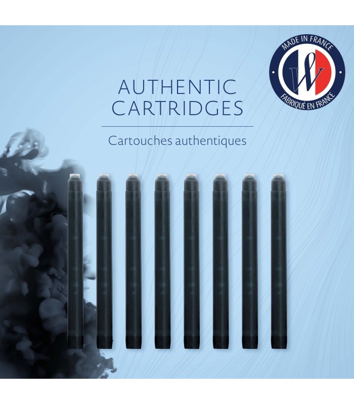 Waterman Fountain Pen Refill Ink Cartridges | Long Standard | Intense Black | 8 Count