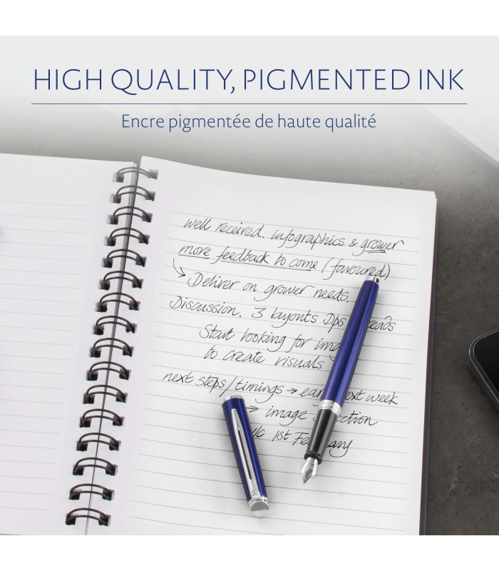 Waterman Fountain Pen Refill Ink Cartridges | Long Standard | Intense Black | 8 Count