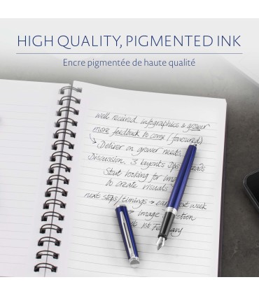 Waterman Fountain Pen Refill Ink Cartridges | Long Standard | Intense Black | 8 Count