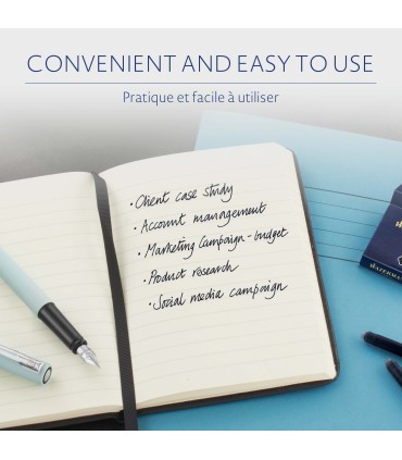 Waterman Fountain Pen Refill Ink Cartridges | Long Standard | Intense Black | 8 Count