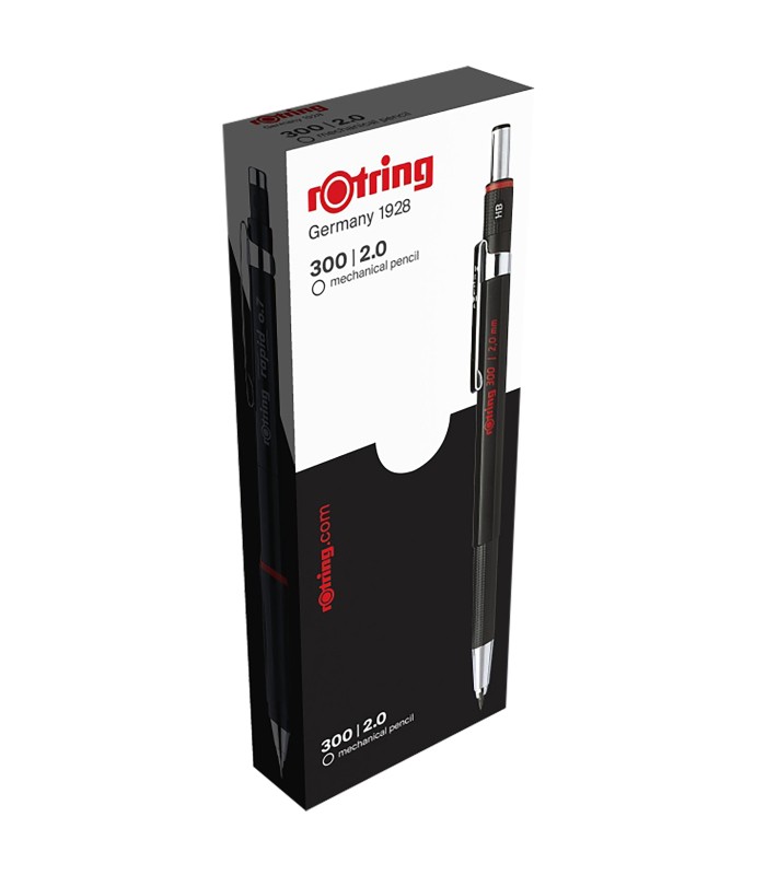 rOtring 300 Mechanical Pencil | 2.0 mm | Refillable with Sharpener Under Cap | Black | 12 Count